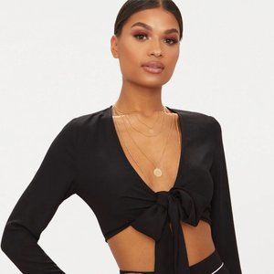 Garage Black Front Tie Crop Top